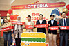Lotte GRS Chief Executive Officer Lee Won-taek, third from right, and Serai Group Director Najib Hamid, fourth from right, pose for a photo during the opening ceremony of Lotteria's first outlet in Malaysia. [YONHAP]