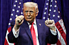 U.S. President Donald Trump gestures as he addresses House Republicans at their annual issues conference retreat, at the Kennedy Center, renamed the Trump-Kennedy Center by the Trump-appointed board of directors, in Washington on Jan. 6. [REUTERS/YONHAP]
