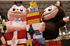 A new Thanksgiving Day float featuring Pop Mart's Labubu, right, and Mokoko are displayed during a press preview of the new floats at Macy's Parade Studio in Moonachie, N.J., on Nov. 18. [AP/YONHAP]