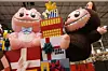 A new Thanksgiving Day float featuring Pop Mart's Labubu, right, and Mokoko are displayed during a press preview of the new floats at Macy's Parade Studio in Moonachie, N.J., on Nov. 18. [AP/YONHAP]
