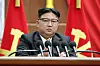 In this photo released by the North's Korean Central News Agency on Sunday, leader Kim Jong-un attends the plenary session of the ruling Workers' Party Central Committee on Saturday in Pyongyang. [NEWS1]