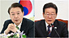 President Yoon Suk Yeol, left, and Democratic Party leader Lee Jae-myung