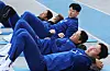 Son Heung-min, top, trains with his Korea teammates at Mir Stadium in Yongin, Gyeonggi on March 22 ahead of a game against Jordan on March 25. [YONHAP]