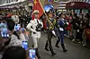Chinese People's Liberation Army soldiers march past a department store toward Red Square to attend a rehearsal for the Victory Day military parade in Moscow, Russia, on May 3, 2025. [AP/YONHAP]