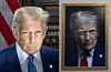 The official portrait of U.S. President Donald Trump released in January ahead of his inauguration, left, and the version unveiled on June 2 [AP/YONHAP]