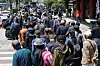 Senior citizens wait in line for free lunch in front of the Tapgol Park in Jongno District, central Seoul, on May 12. [NEWS1]