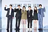 From left, Shin Seung-ho, Lee Min-ho, Nana, Kim Byung-woo, Chae Soo-bin and Ahn Hyo-seop pose for photos during a news conference for upcoming film 'Omniscient Reader' in Gwangjin District, eastern Seoul, on June 17. [LOTTE ENTERTAINMENT]