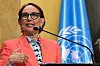 Rebeca Grynspan, former vice president of Costa Rica, speaks during a news conference where the government announced her nomination for United Nations secretary-general, in San Jose, Costa Rica, Oct. 8. [REUTERS/YONHAP]