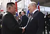 North Korean leader Kim Jong-un, left, and Russian President Vladimir Putin shake hands during their meeting at the Vostochny Cosmodrome, a spaceport in the far eastern Amur region in Russia, on Sept. 13, 2023, their first reunion in over four years. [AP/YONHAP]