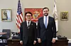 Prime Minister Kim Min-seok and U.S. Vice President J.D. Vance pose for a photo at the White House in Washington on Jan. 23. [PRIME MINISTER'S OFFICE]