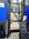 A glass window on a police bus lies shattered near Anguk Station in central Seoul after a pro-Yoon Suk Yeol protesters smashed it after hearing the Constitutional Court's ruling on Apr. 4.