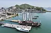A replica ship of the Joseon Tongsinsa, a diplomatic delegation sent by the Joseon Dynasty (1392-1910) to Japan, docks at a port in Osaka, western Japan, on May 11, 2025, on its 13-day voyage from the southeastern port city of Busan, Korea, as part of events to mark the 60th anniversary this year of diplomatic ties between the two neighboring countries, in this photo released by the National Research Institute of Maritime Heritage. [YONHAP]