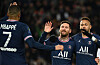 Paris Saint-Germain teammates Lionel Messi, Neymar and Kylian Mbappe celebrate during a Ligue 1 match in Paris on April 3, 2022.  [AFP/YONHAP]