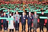 Daejeon Mayor Lee Jang-woo, center, joins attendees urging the National Assembly to pass a special law on the Daejeon-South Chungcheong administrative merger at the main auditorium of Daejeon City Hall on Dec. 12, 2025. [NEWS1]