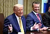 U.S. President Donald Trump speaks next to Defense Secretary Pete Hegseth during a cabinet meeting at the White House in Washington on July 8. [REUTERS/YONHAP]