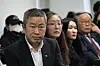 Peter Moller, left, and Han Boon-young, second from left, co-founders of the Danish Korea Rights Group, and adoptee Yooree Kim, second from right, attend a news conference at the Truth and Reconciliation Commission in central Seoul on March 26. [AP/YONHAP]