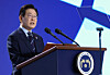 President Lee Jae Myung delivers a keynote address at the opening ceremony of the 22nd Peaceful Unification Advisory Council, held at Kintex in Goyang, Gyeonggi, on Dec. 2. [JOINT PRESS CORPS]