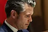 U.S. Defense Secretary Pete Hegseth attends a meeting of U.S. President Donald Trump and Norway's Prime Minister Prime Minister Jonas Gahr Støre at the White House, in Washington on April 24. [REUTERS/YONHAP]
