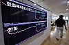 The declining share prices of Hanwha Aerospace and Hanwha Corporation are shown on an electronic screen at the Yonhap Infomax office in Jongno District, central Seoul, on March 21, a day after Hanwha Aerospace announced its rights offering. [YONHAP]