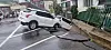 Cars lie damaged after a retaining wall collapsed in the ground-level parking lot of an apartment complex in Namyangju, Gyeonggi, on April 22. [GYEONGGI-DO FIRE SERVICES]