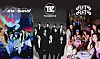 The members and logos of K-pop bands NewJeans, The Boyz and Fifty Fifty, from left [EACH AGENCY, LEE JEONG-MIN]