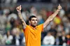 Carlos Alcaraz of Spain reacts after winning against Joao Fonseca of Brazil during the Miami Invitational at loanDepot park in Miami, Florida on Dec. 8. 2025. [AFP/YONHAP]