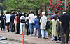 People line up to vote at a polling station in Daegu on June 3. [YONHAP]