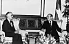 King of Jordan Hussein bin Talal, left, speaks with Korean President Chun Doo-hwan at the Blue House in Seoul during his visit in September 1983. [NATIONAL ARCHIVES OF KOREA]