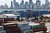 Shipping containers are stacked at Port Miami as workers handle cargo in Miami, Florida on Jan. 20. [AFP/YONHAP]