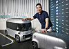 Han Ji-hyeong, founder and CEO of Autonomous A2Z, poses for a photo with a mockup of his autonomous bus after an interview with the Korea JoongAng Daily at the company’s headquarters in Anyang, Gyeonggi, on Aug. 20. [PARK SANG-MOON]