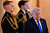 U.S. President Donald Trump arrives for an event to proclaim ″Angel Family Day″ in the East Room of the White House on Feb. 23 in Washington. [AP/YONHAP]