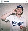 James Outman attempts the trendy half-heart-to-the-cheek pose in a photo uploaded on the Los Angeles Dodgers Instagram page on Tuesday. [SCREEN CAPTURE]