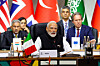 India's Prime Minister Narendra Modi attends a plenary session on the opening day of the G20 leaders' Summit at the Nasrec Expo Centre in Johannesburg, South Africa, Nov, 22. [REUTERS/YONHAP]