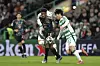 Celtic winger Yang Hyun-jun, right, vies for the ball with Bayern Munich winger Kingsley Coman at Celtic Park in Glasgow, Scotland, on Feb. 12. [AP/YONHAP]