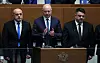 Newly appointed Bulgarian Prime Minister Rosen Zhelyazkov and his ministers take an oath after the new government was voted in the parliament in Sofia, Bulgaria, on Jan. 16. [REUTERS/YONHAP]