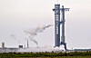 A SpaceX Super Heavy booster carrying the Starship spacecraft vents before the launch is scrubbed to allow for troubleshooting of a ground issue at the company's launch complex in Starbase, Texas, on Aug. 24. [REUTERS/YONHAP]