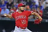 Los Angeles Angels starter Jaime Barria pitches during the first inning of a game against the Texas Rangers on June 13, 2023 in Arlington, Texas. [AP/YONHAP]
