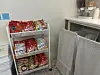 Instant noodles products are placed on shelves at the shared kitchen of the gosiwon (small, affordable single-room housing) building where Lydia Rouka stays. [LYDIA ROUKA]