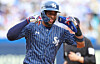 Samsung Lions first baseman Lewin Diaz celebrates during a KBO game against the NC Dinos at Daegu Samsung Lions Park in Daegu on April 27. [YONHAP]