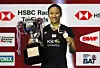 An Se-young celebrates on the podium with the trophy after winning against He Bingjiao of China during the women's singles final match at the Thailand Open 2023 at the Indoor Stadium Huamark in Bangkok, Thailand ON June 4, 2023. [EPA/YONHAP]