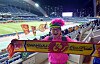 Jobin of boy band Norazo poses while cheering for Gwangju FC during the final East Asia group stage match of the 2024?25 AFC Champions League Elite against Buriram United at Gwangju World Cup Stadium on Feb. 18.  [JOONGANG ILBO]
