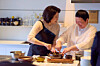 First lady Kim Hea Kyung, left, and chef Noh Yeong-hee cook together at a convention center in Nara Prefecture, Japan on Jan. 13. [BLUE HOUSE]