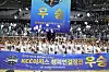 Busan KCC Egis players celebrate winning the 2023-24 KBL Championship after beating Suwon KT Sonicboom 88-70 in the fifth game of the best-of-seven series at Suwon KT Sonicboom Arena in Suwon, Gyeonggi on Sunday. [YONHAP]
