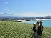 Park Ha-ni, a digital creator in her 30s, and her husband pose with their daughter in Seoubong Peak, a small volcanic hill in Jeju Island, on June 11, 2025. [PARK HA-NI]