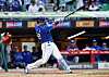 Park Byung-ho of the Samsung Lions takes a swing against the SSG Landers during Game 1 of the first-round series in the Korea Baseball Organization postseason at Incheon SSG Landers Field in Incheon on Oct. 9. [YONHAP]