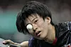 Japan's Shunsuke Togami plays against Slovenia's Deni Kozul during a men's singles round of 32 table tennis game in Paris on Tuesday. [AP/YONHAP]