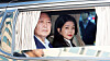 Former president Yoon Suk Yeol, left, and his wife Kim Keon Hee leave the presidential residence in Yongsan District, central Seoul, on April 11. [JOONGANG ILBO]