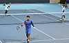 Japan celebrates as Korea's Kim Hyun-soo, wearing blue, alongside Mun Hye-gyeong lose the mixed doubles soft tennis semifinal at the Hangzhou Asian Games on Thursday. [YONHAP]