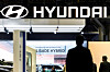Hyundai signage is seen at the New York International Auto Show Press Preview in New York City on April 16.[REUTERS/YONHAP]