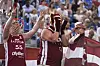 Latvia fans cheer during a men's 3x3 basketball pool round match against Lithuania at the 2024 Paris Olympics on Tuesday. [AP/YONHAP]
